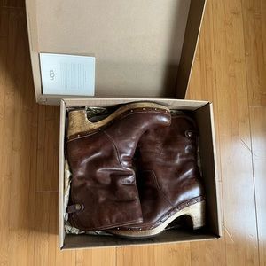 UGG Lynnea brown leather boots with shearling  lining